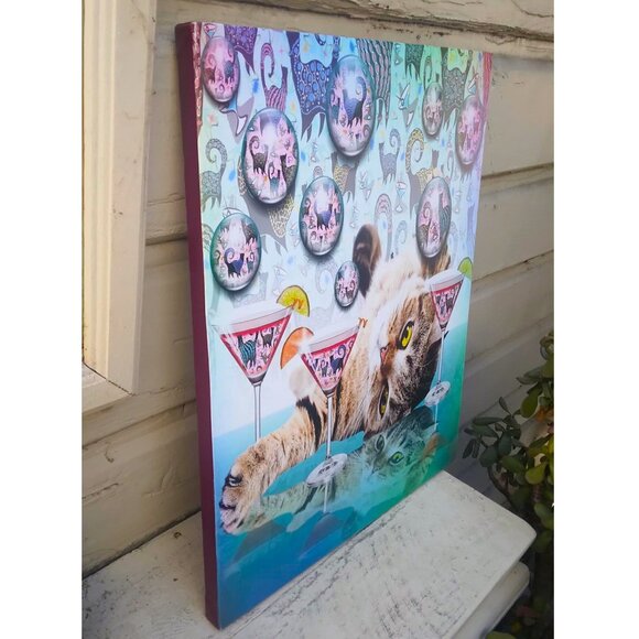 FUN Cosmo Cocktails Cats Giclee Canvas Wrap Original Art Print - Picture 2 of 8